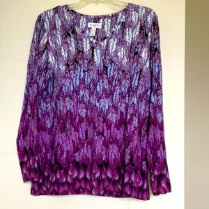 NWOT D & Co Women's Pullover Purple Floral long sleeve Shirt Size Medium